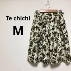 ＊テチチ レディース 膝丈フレアスカート 総柄 花柄 日本製 白 ホワイト M