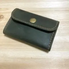 カードポケット付きミニ小銭入れ　ダークグリーンxダークブラウン　ハンドメイド
