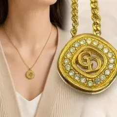 美品】 Dior ヴィンテージ ラインストーン ゴールド グリーン 