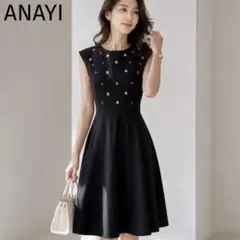 ANAYI ノースリーブ ひざ丈ワンピース ブラック - メルカリ