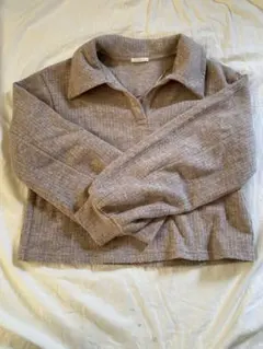 ベージュ 長袖ポロセーター Sサイズ