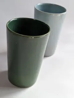 SAKUZANセラミック製緑と水色のグラス2個セット