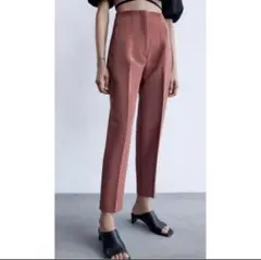 ZARA ハイウエスト センタープレス スラックス パンツ ピンク