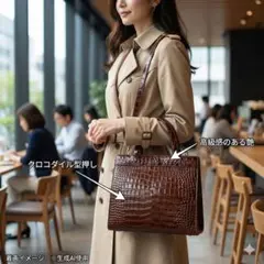 Kawano カワノジャパン クロコ型押し ショルダーバッグ　ハンド ブラウン