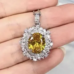 イエロートパーズカラー サークルペンダント 合金プラチナメッキ 人工 