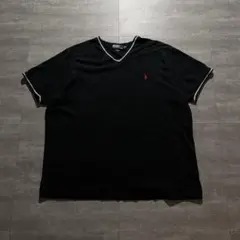 90s ポロバイラルフローレンVネック 刺繍 肉厚 リンガーTシャツ XXL