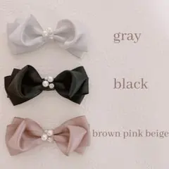 【ビジュー付サテンリボンバレッタ】ヘアアクセ　ハンドメイド　結婚式　バレッタ