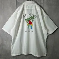 新品 バック刺繍 アロハシャツ 白 オウム ラム ヤシの木 XL