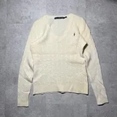 ラルフローレン RALPH LAUREN Vネック ケーブルニット 生成りL