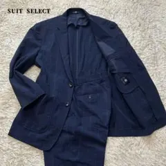 スーツセレクト　シアサッカー　セットアップ　ネイビー　チェック　トラベル　M相当