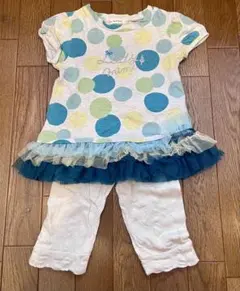 ★レギンスおまけ付き　110サイズ　３段フリル付きドット柄Tシャツ
