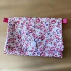 花柄 移動ポケット スナップボタン式 ティッシュケース ハンドメイド ピンク
