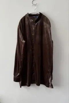 90s チャイナデザイン ベロアシャツ ブラウン hooked itimi