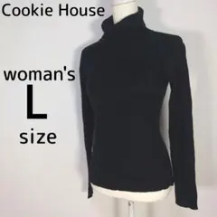 レディース　Lサイズ　ニット　ネイビー　紺色　タートルネック　長袖　タイト　秋服