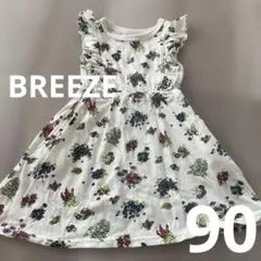 美品▼BREEZE☆フラワープリント ノースリーブワンピース 90