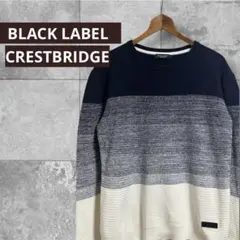 【ブラックレーベル クレストブリッジ】ニット ネイビー 白 L ロゴ 春