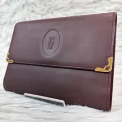未使用級✨Cartier カルティエ 三つ折り財布 Wホック 金具 ボルドー