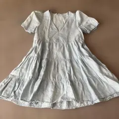 ZARA ザラオリーブグリーン Vネック ミニワンピース 半袖パフスリーブ