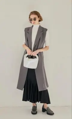 COCODEAL ロングジレ ベスト グレー ダブルボタン