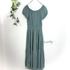 ブルーイースト オフショルダー ティアードワンピース マキシ丈 レーヨン 半袖