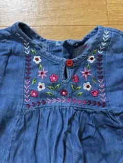 デニム長袖ワンピース 花柄刺繍