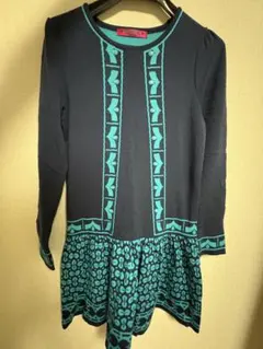 Dolly Girl 長袖ひざ丈ワンピース ネイビー/ターコイズ