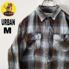 usa古着 URBAN　ネルシャツ　M　ライトブルー　ブラウン　チェックのサムネイル