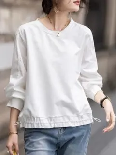 ラウンドネック 長袖 TシャツI カジュアル 無地＆シンプル レディース