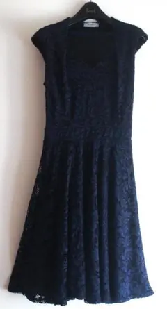フランス製エジェリEGERIE　総レース濃紺ドレープワンピース　T２　Ｍ～Ｌ