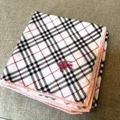 BURBERRY チェック柄大判ハンカチ ロゴ刺繍付き スカーフ