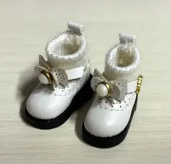 ねんどろいどどーる　靴　ニットリボンブーツ　ホワイト　オビツ11