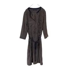 マルティニーク　ストライプシャツワンピース　ブラック系　ウエストリボン付き