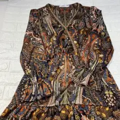 ANANYロングワンピース　長袖　ペイズリー柄 サイズL オリエンタル