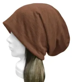 ハンドメイド◆ロングルーズワッチキャップ(ゆったり)◆リネンスラブニット／杢茶