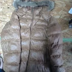 ブラウン ダウンジャケット Lサイズ ファー付き