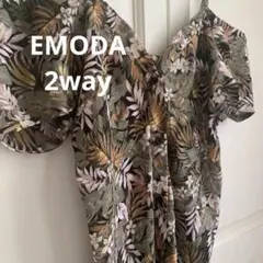 美品　EMODA 2WAYスリーブシャツトップ　エモダ　リーフ柄