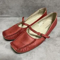 【リーガル】（23.5）レザーシューズ ストラップ レッド 本革 スクエアトゥ