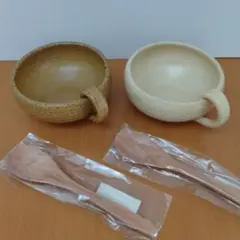 手作りスープカップ　２個 陶器のサムネイル