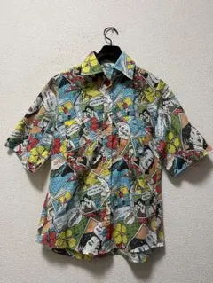 90s　アメコミ風総柄プリント　アロハシャツ　/M　マルチカラー　ヴィンテージのサムネイル
