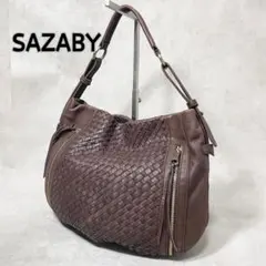 SAZABY サザビー ブラウン レザー 編み込み ショルダーバッグ