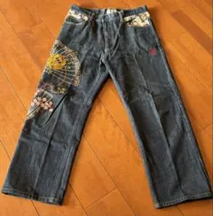 和風刺繍デニムパンツ　36
