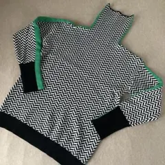 ★幾何学柄★サイドライン※グリーン★ハイネックニット★