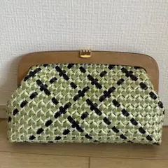 アンティーク　クラッチバッグ　カゴバッグ　プラスチックテープ編込　ヴィンテージ
