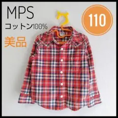 美品☆MPS☆コットン100% チェック柄 長袖シャツ 110 赤系