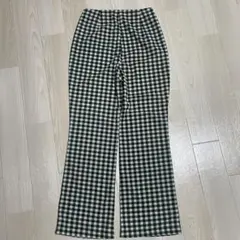 SHEIN チェック柄 フレアパンツ Sサイズ グリーン