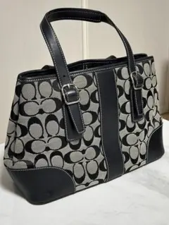 美品　コーチ ハンドバッグ　トートバッグ　シグネチャー　キャンバス　レザー　黒