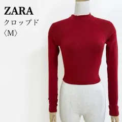 ZARA ハイネック クロップドトップス ラグラン コットン ボルドー M
