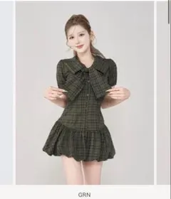 ダーリッチ　darich ビッグリボンバルーンチェックミニワンピース