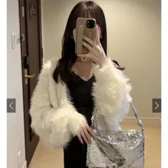 GRL フェザーニットクロップド丈カーディガン アイボリー tt014