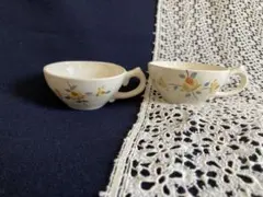 ムーランデルー窯 黄色い薔薇 デミタスカップ ペア フランス アンティーク ムーランデルー窯 黄色い薔薇 デミタスカップ ペア フランス